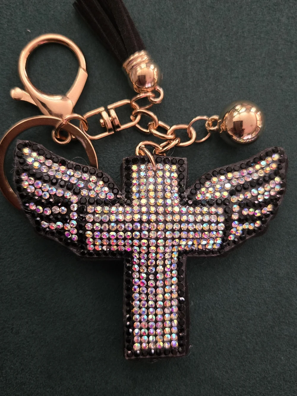 Rhinestone ✝️Winged Cross Bag Charm / Keychain with Iridescent Stones